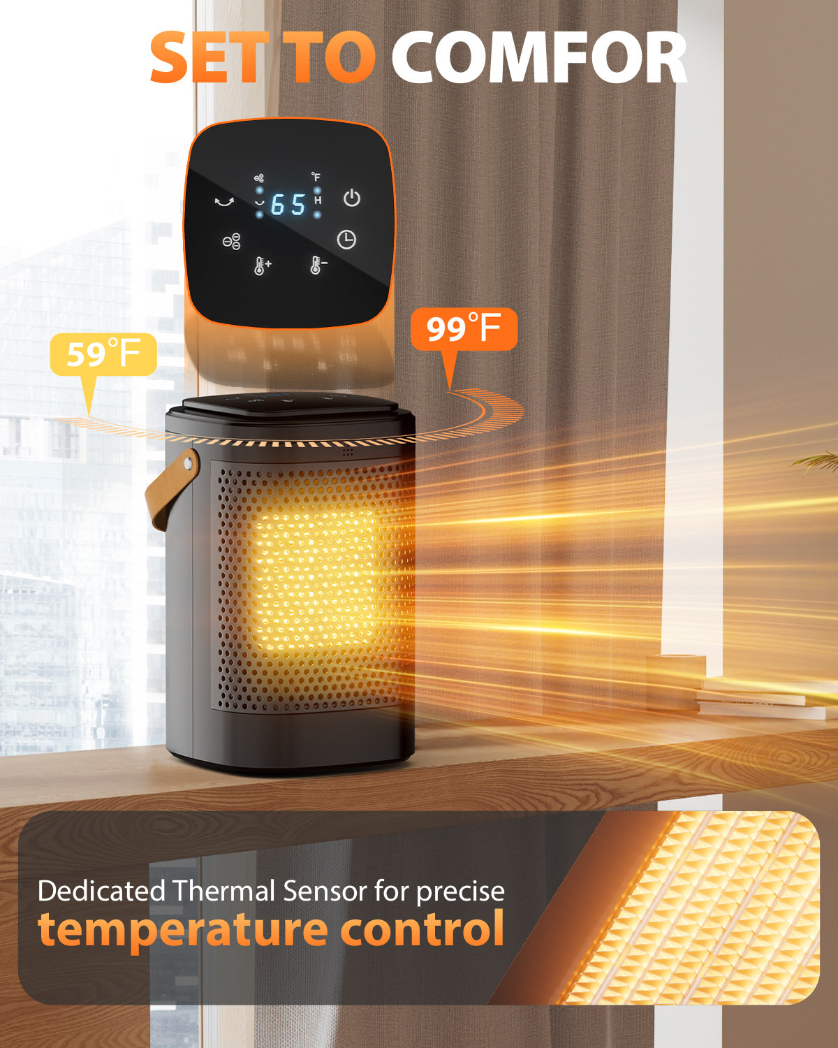 Space Heater Indoor, 1500W Upgraded PTC Ceramic Heaters for Bedroom, Electric Heater with Remote, Thermostat, 80°Oscillation, 12h Timer, Safety Heater for Room Home Office